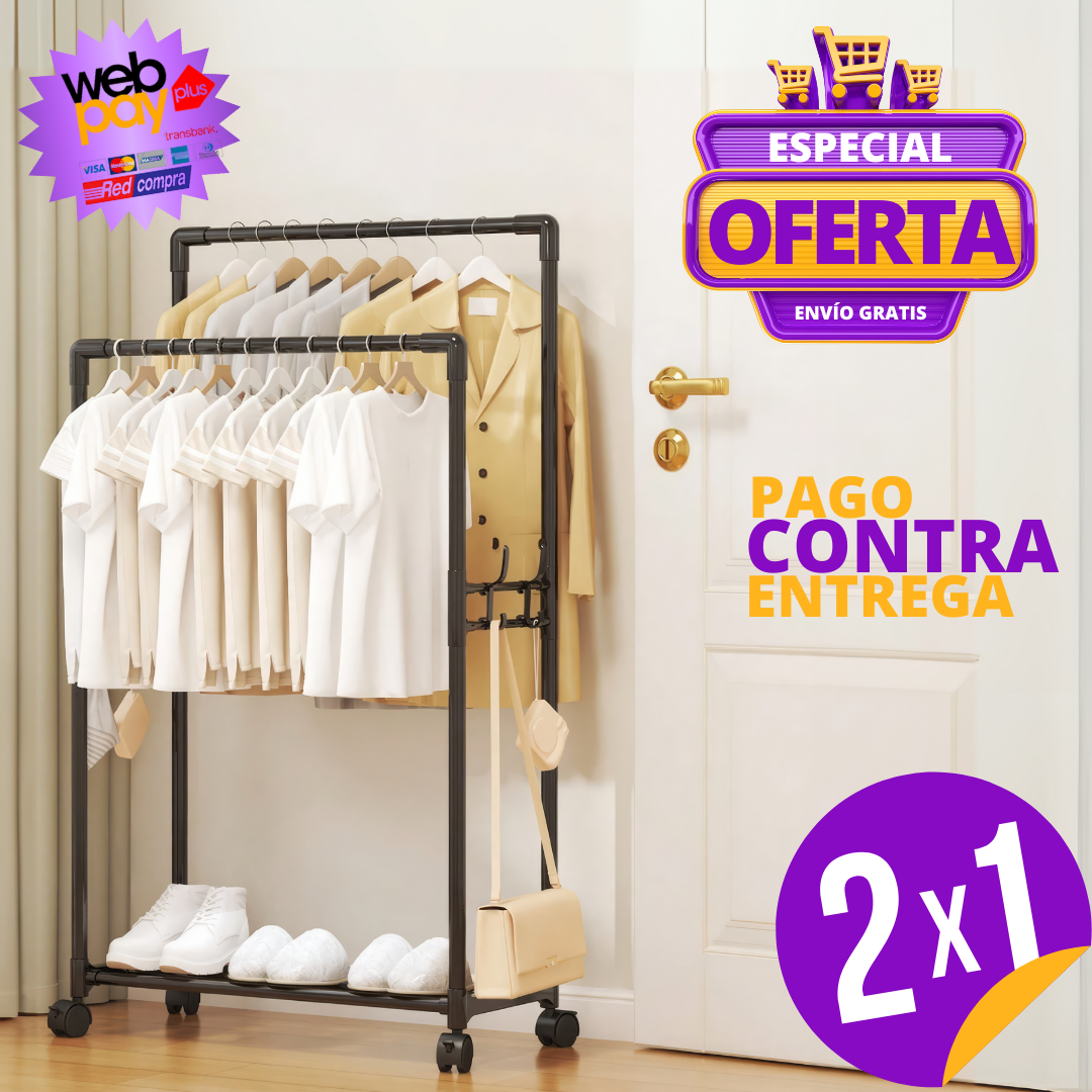 🎁 Pack 2x1 Perchero Móvil con Ruedas + Envio Gratis + Regalo